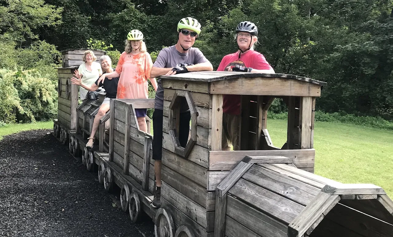 Cyclists pausing during a group bike ride