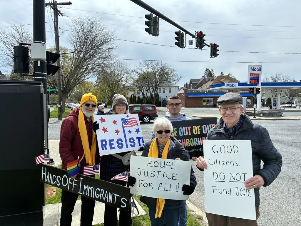 Demonstrators protesting outside a Citizens Bank branch