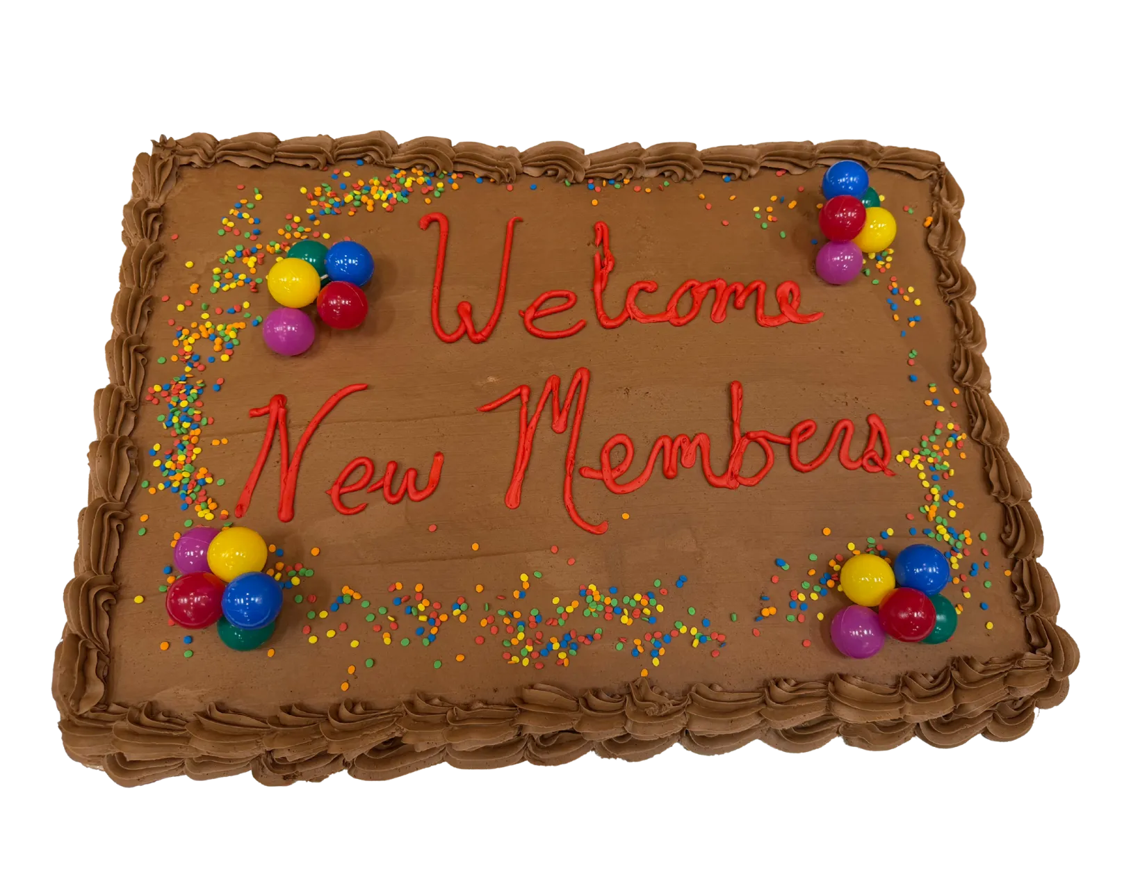 A decorated welcome cake for new members