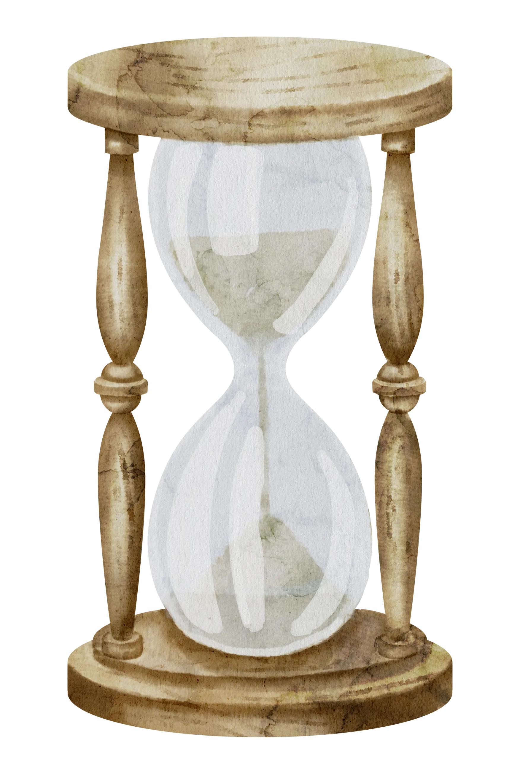Illustration of an antique wooden hourglass with sand