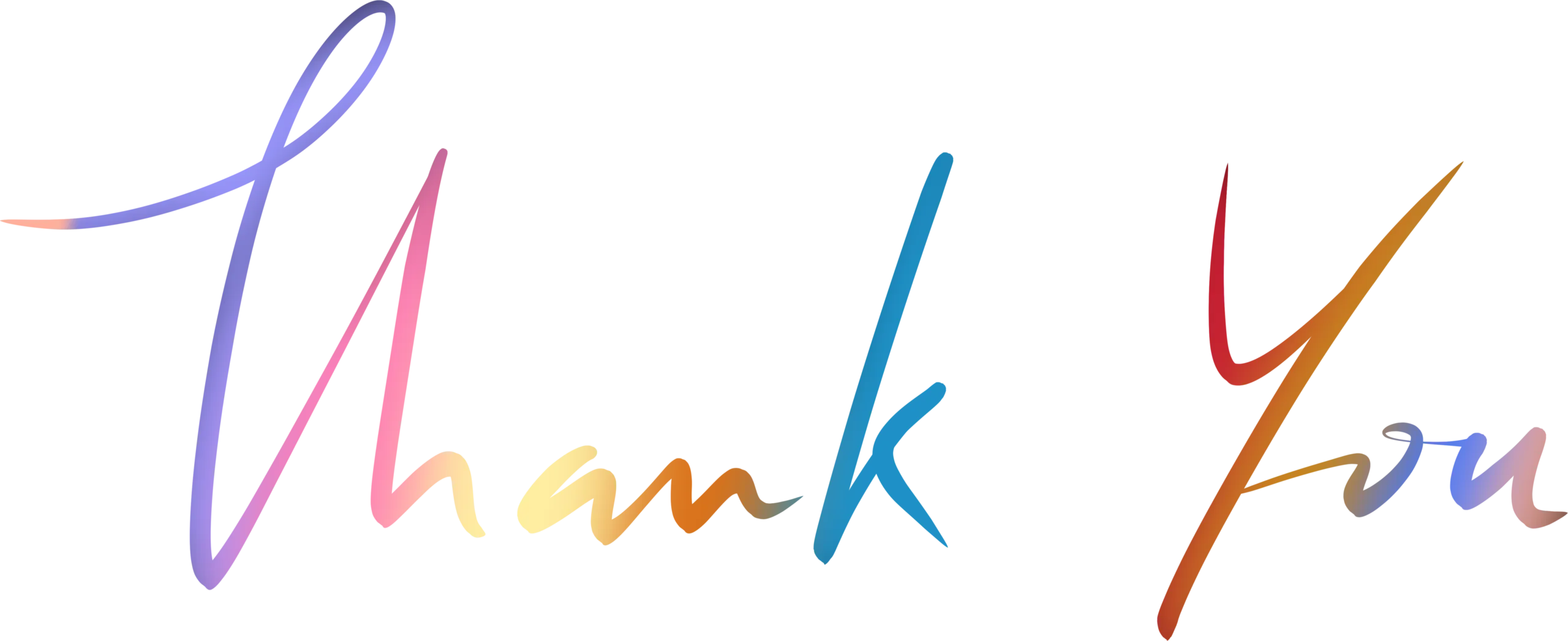 Colorful calligraphy reading 'Thank You'